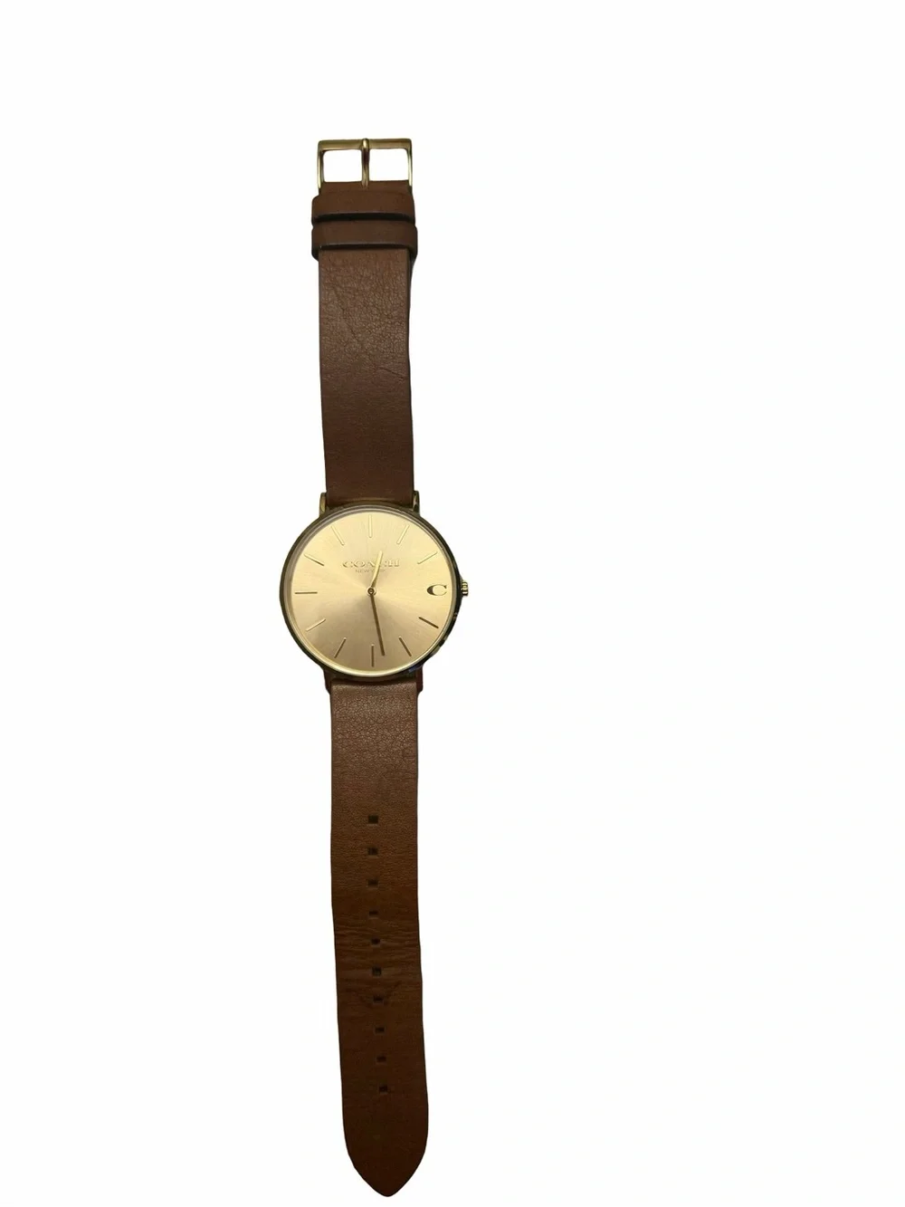 Coach Brown Leather Strap Watch with Gold Dial